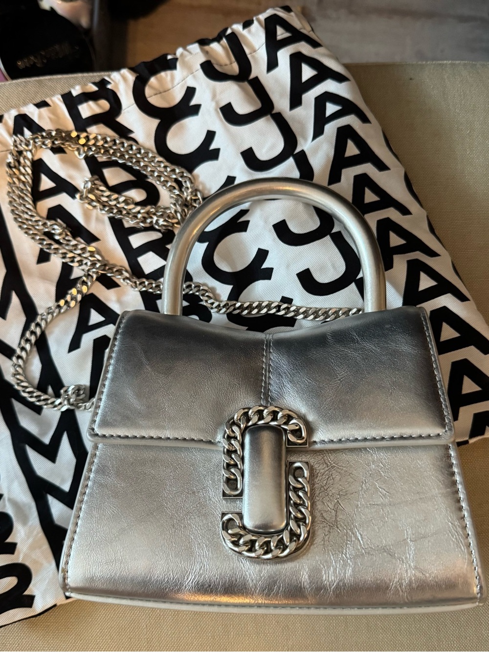 Marc Jacobs Silver Metallic The J-Link Small Top-Handle Shoulder Bag